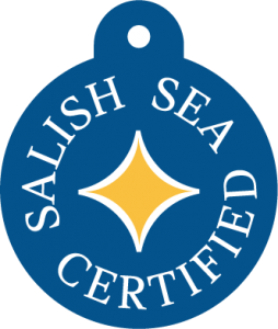 The Salish Sea Certified Medallion identifies the origin of the seafood.